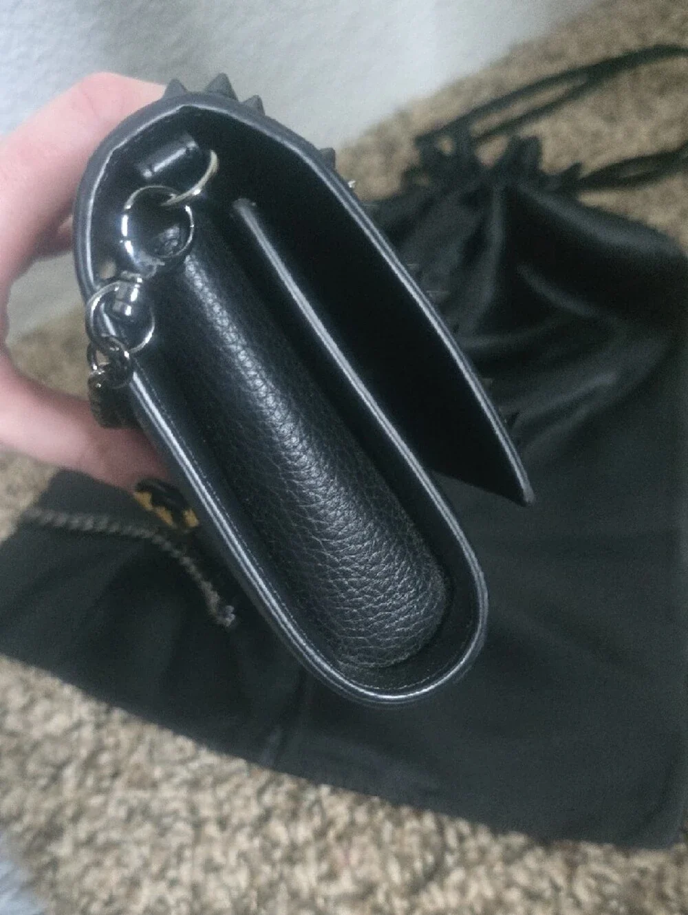 Christian Louboutin Palmona Black On Black W Gunmetal Chain/Red Interior(GOOD)🖤 - Picture 9 of 16